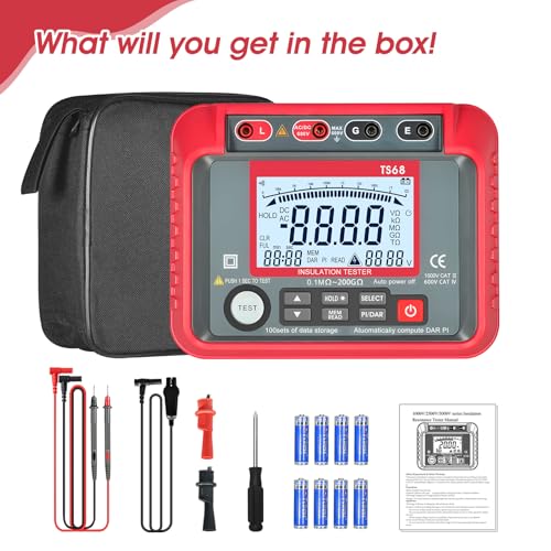 Image of Megohmmeter, 250V-2500V Output Voltage Insulation Tester, 1MΩ-200GΩ Ohm Meter Multimeter, Grounding Tester with 100 Groups of Data Storage