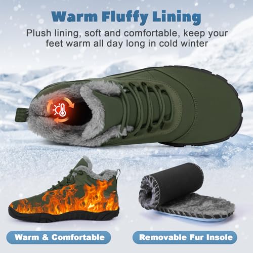 Image of Hike Winter Footwear Barefoot Boots Mens Womens, Waterproof Winter Snow Boots, Warm Ankle Booties, Wide Toe Barefoot Hiking Boots, Non-Slip Zero Drop Sole Hike Shoes for Hiking Walking Outdoor