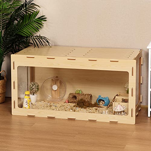 Coziwow Large Hamster Cage, 40" Wooden Hamster Habitat With Acrylic Windows, Small Animal Hutch And Exercise Play House For Syrian Hamsters Degus Mice Gerbils, Natural Wood #TOP4