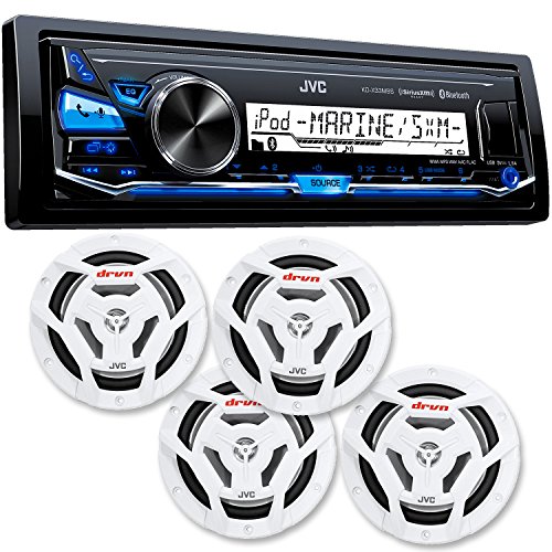 JVC KD-X33MBS Mechless Bluetooth Marine Radio and two pairs of JVC CS-DR6201MW 6.5