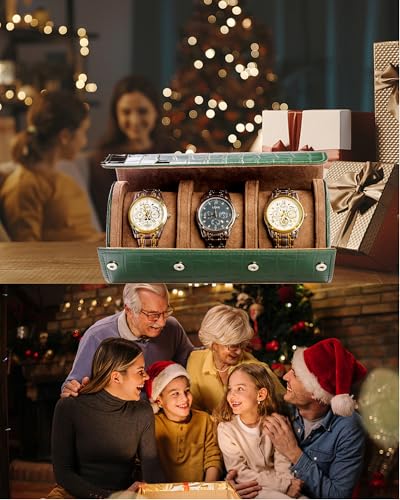 Image of MR.OKAY 3 Watch Travel Case-Classic Leather Watch Case With Superb Texture. (Portable Watch Roll Or Organizer For Storage And Display).Festival Gift For Men, All Handcrafted By Artisans.