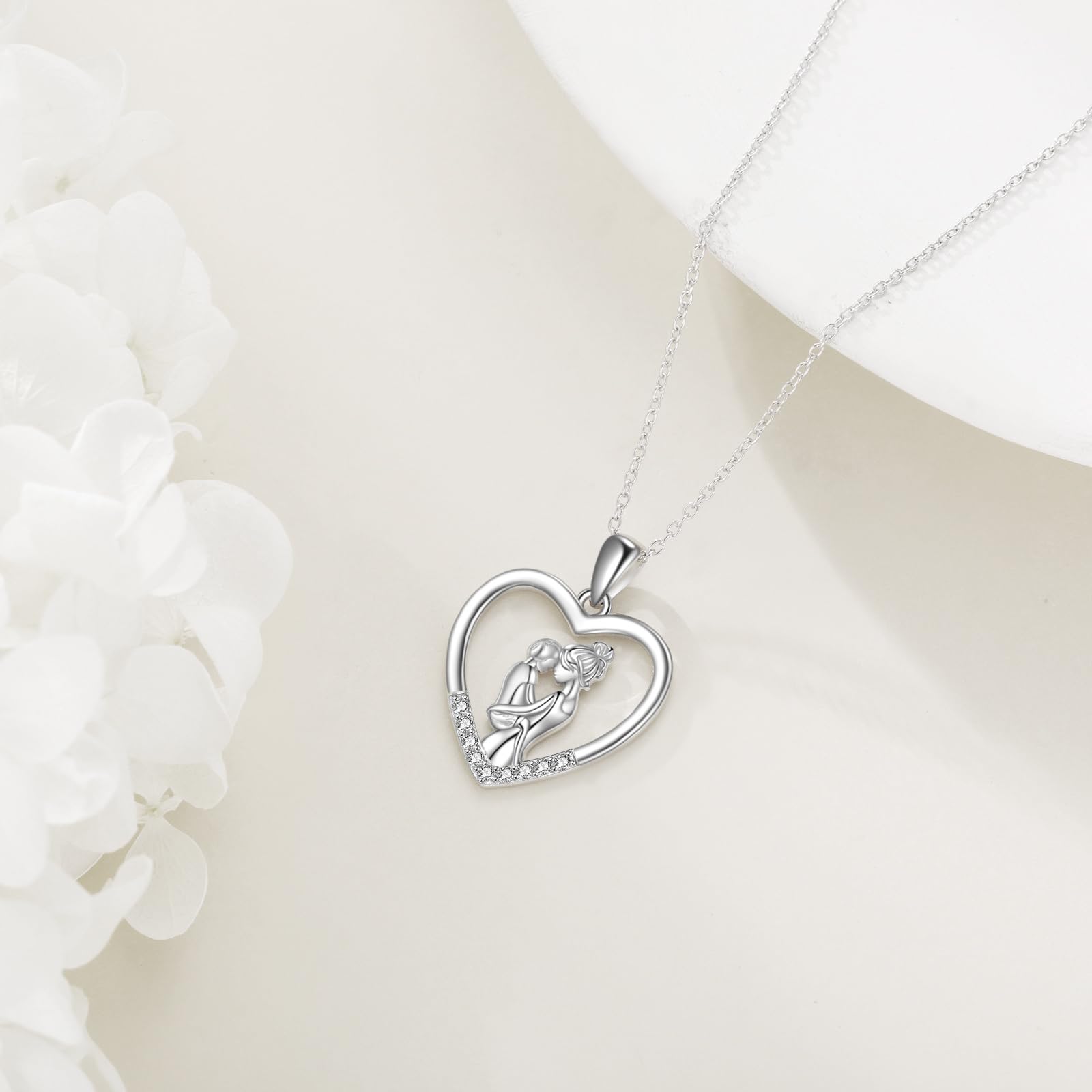YAFEINI Mutter und Tochter Kette 925 Sterling Silber Mama Bilder Foto Medaillon Herz Halskette Anhänger Halskette Schmuck Geschenke für Mama