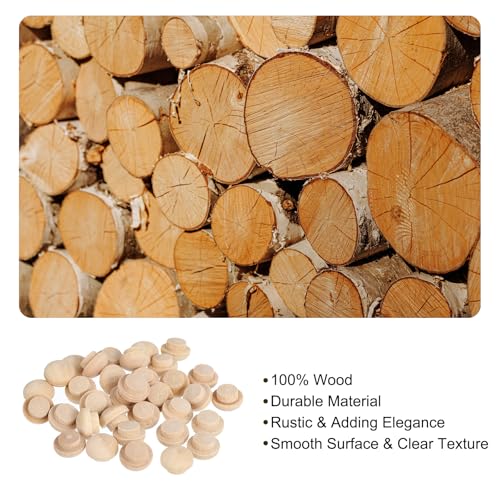 Image of uxcell 80Pcs Wood Button Plugs, 8mm /0.31 inch Hardwood Screw Hole Plug Mushroom Wooden Caps Buttons Wood Plug for Furniture Woodworking Craft Decor (12mm x 8mm)