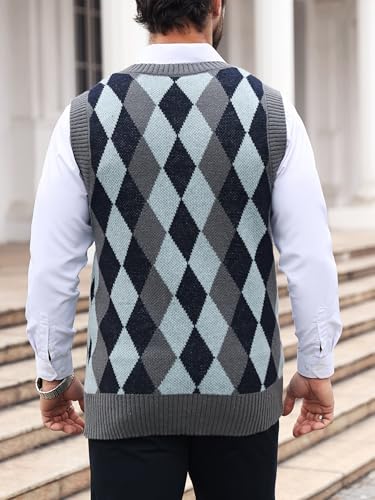 SOLY HUX Men's Plaid Sweater Vests Sleeveless V Neck Argyle Sweater Autumn Winter Warm Knitwear Tank Tops2