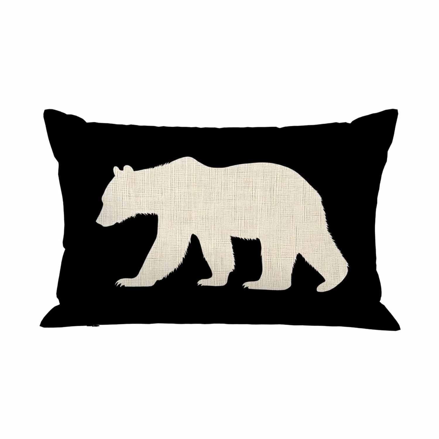 Mugod Throw Pillow Case Walking Bear on Black Background,Decorative Home Cushion Cover Home Rectangle 20x30 Inches Pillowcases
