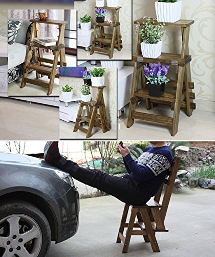 Taburete de paso DASHADAO de madera maciza y escalera plegable multifunción 7