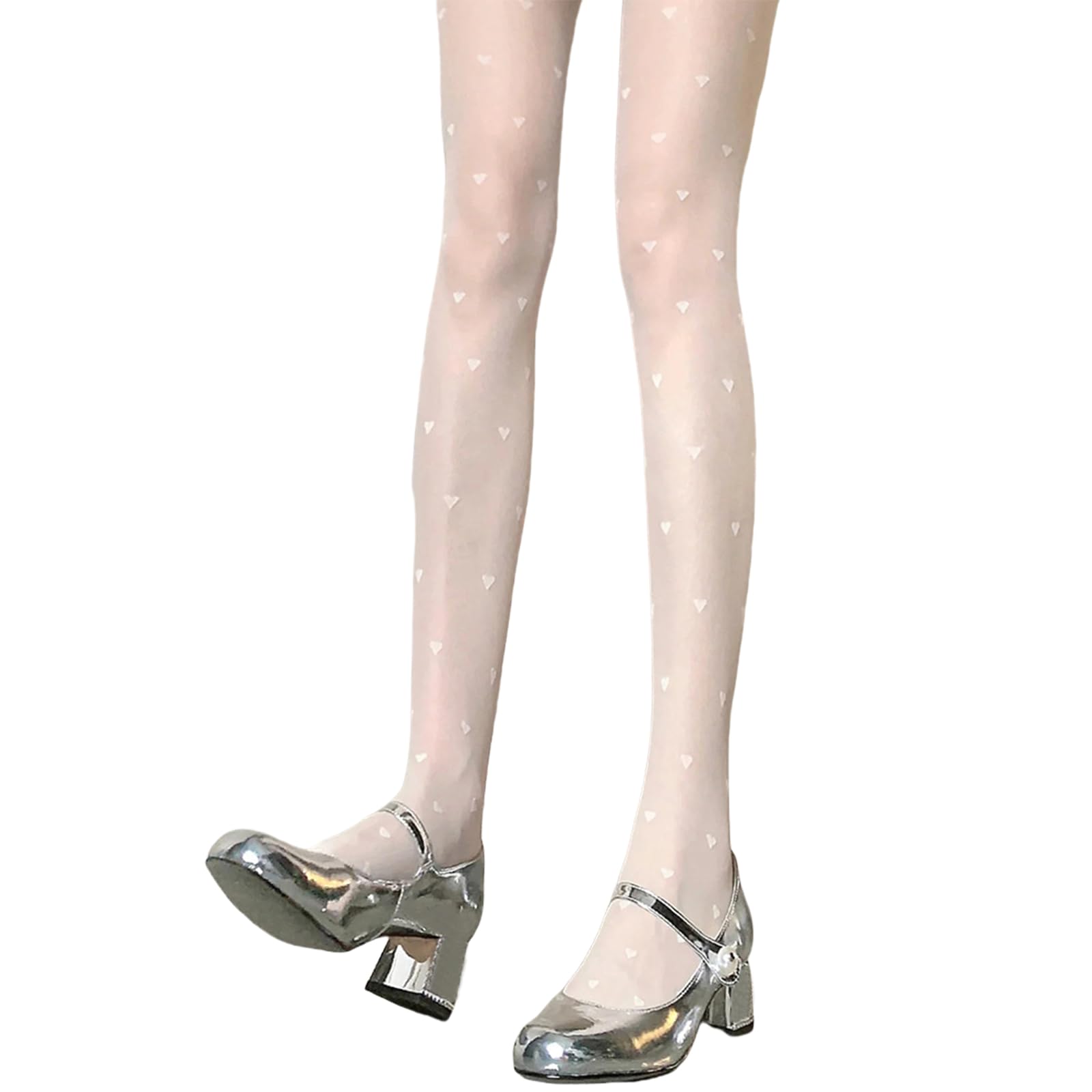 Philsp Women's White Pantyhose Sexy Silky Nylon Sheer Pantyhose Heart Lace Print Patterned Tights Hosiery A +Heart