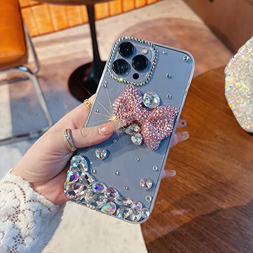 Coque silicone iPhone 13 transparent dessin animé mignon avec diamant 3D rose