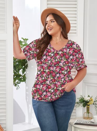 Image of ForHailey Women's Plus Size Short Sleeve Tee Shirt V Neck Basic Ladies Loose Fit T Shirt 1X-5X