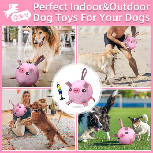 Image of QDAN Dog Toys Soccer Ball with Straps, Balls for Dogs, Pig Dog Toy, 8 Inch | Interactive Dogs Toys for Tug of War, Puppy Birthday Gifts, Dog Water Toy, Durable Dog Balls Toys for Medium & Large Dog