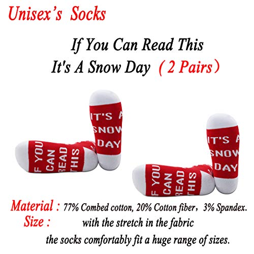 JXGZSO 2 Pairs Teacher Snow Day Gift Snow Lover Socks Can Read This It's A Snow Day Socks Christmas Gift2