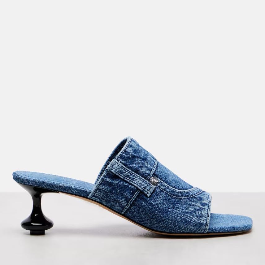 Women's Square Toe Mules Denim Kitten Heel Slides Comfortable Summer Sandals Casual Dressy Slippers For Party Wedding Office2