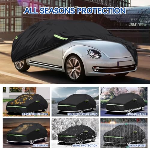 Image of 210D Car Cover 5 Layer Waterproof All Weather Full Exterior Covers for 1960-2023 Beetle with Windproof Strap and Storage Bag