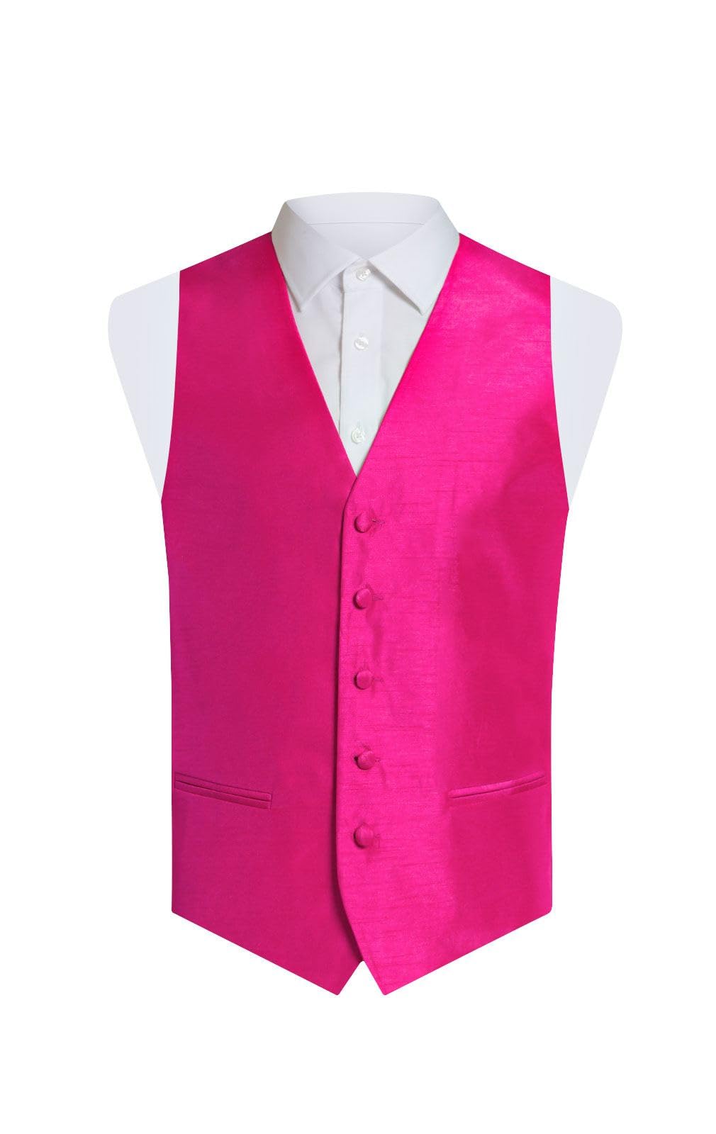 Dobell Mens Fuchsia Waistcoat Regular Fit Dupion 5 Button-L (42-44in)