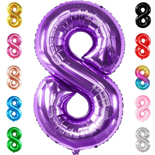 Image of KatchOn Foil Purple 8 Balloon Number For Birthday Decorations - 40 Inch | Number 8 Balloon For 8th Birthday Balloon for Girls, Boys | Ocean, Mermaid Party Decorations, Anniversary Decorations