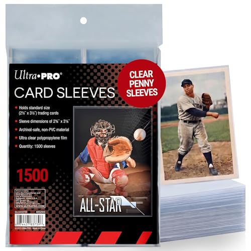 Ultra Pro Penny Sleeves for Trading Cards 2.5 x 3.5 Standard Size Clear Soft Card Sleeves Non PVC Polypropylene Trading Card Protectors for Sports & Collectible Cards 3 Pack of 500 (1500)