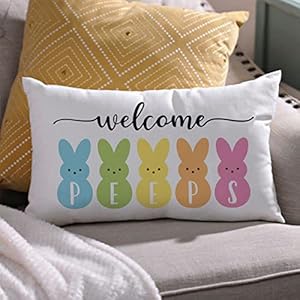Easter Pillow Covers 12x20 Bunny Welcome Peeps Lumbar Pillow Covers Decorations Outdoor for Sofa Home Decor Easter Pillow Covers 12×20 Bunny Welcome Peeps Lumbar Pillow Covers Decorations Outdoor for Sofa Home Decor