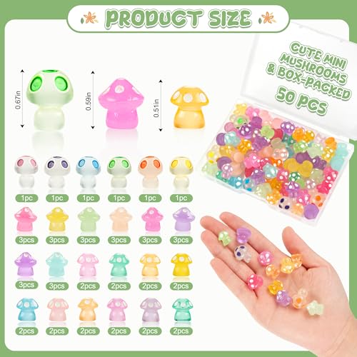 Image of FEXIA 50pcs Mini Resin Mushrooms Little Mushroom Figures Tiny Figures Glow in the Dark for Aquariums Dollhouses Fairy Garden Mushroom Decor Landscape