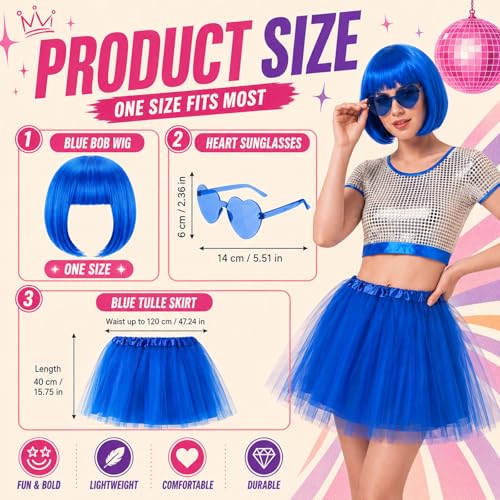 Image of 24 Pcs 6 Sets Wigs Tutus Glasses for Women Costume,Rainbow Color,Classic