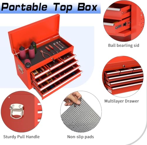 Image of 8-Drawer Rolling Tool Chest Tool Box,Removable Tool Storage Cabinet with 4 Wheels and Drawers,2 in 1 Portable Toolbox Organizer, Tool Chest with Lockable Drawer Gifts for Men (Red)