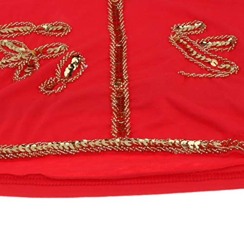 DYNWAVE Top de Traje de Dança Do Ventre Blusa Decote Redondo Top de Lantejoulas Choli Top - Vermelho