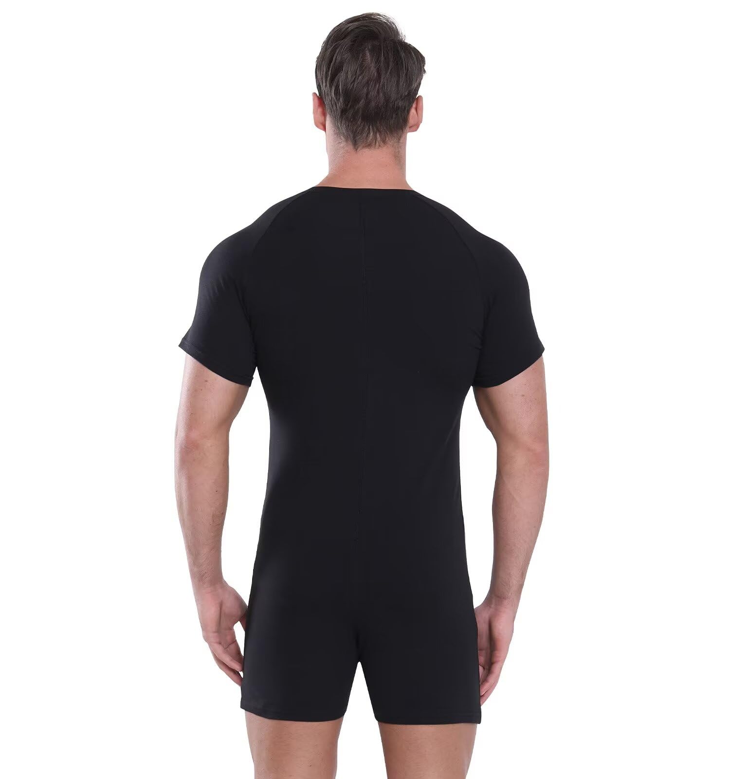 Landofgenie Mężczyźni Onesie Krótki Rękaw Bodysuit One Piece Pidżama Rompers Dolna Koszula Krocza