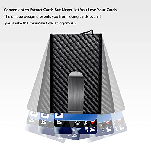 Image of MOSIYEEF Slim RFID Blocking Card Holder Wallet for Men - Minimalist Pop Up Credit Card Holder Wallet with Stainless Steel Money Clip, Carbon Fiber Leather Case, Holds 6 Cards - Ideal Gift for Him