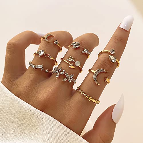 KISS WIFE Golden Stackable Moon Star Knuckle Rings Set for Women, Boho Dainty Lightweight Stacking Rings, Vintage Midi Rings Pack, Trendy Jewelry4