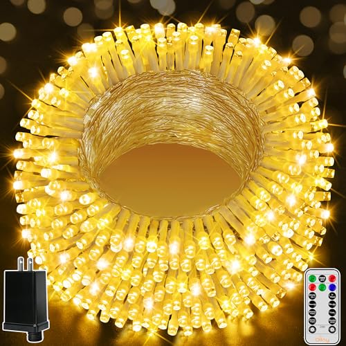 Ollny Christmas Lights Outdoor 800LED 262FT, Warm White Plug in Fairy Light with Remote, 8 Modes Waterproof Timers Dimmable LED String Lights for Indoor House Outside Bedroom Patio Balcony