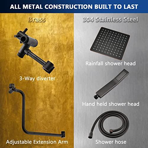 Pdpbath All Metal Shower Head With Handheld Combo, High Pressure 10" Rainfall Shower Head With Upgrade Adjustable Extension Arm, 70" Extra Long Shower Hose, 3-Way Diverter-Oil Rubbed Bronze #TOP4