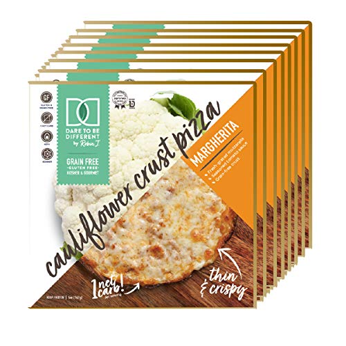 Dare to Be Different Frozen Cauliflower Crust Margherita Pizza - Gluten Free, Grain Free, Low Carb, Slim, Thin, and Crispy Plant Based Kosher - Perfect Pizzas for Keto and Paleo Diet (8-Pack)