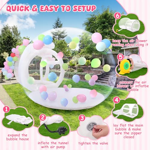 AKEYDIY Bubble Balloon House for Kids Adults 10FT Bubble House Dome Inflatable, 750W Air Blower & 500W Air Pump & 100 Balloons Included, Inflatable Bubble House for Birthday Party Wedding