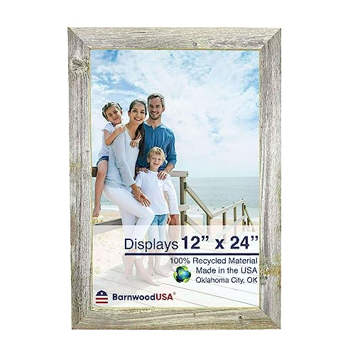 BarnwoodUSA | Farmhouse 12x24 Picture Frame | 1 1/2 inch Molding | 100% Reclaimed Wood | Rustic | Natural Weathered Gray
