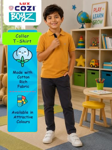 Image of Lux Cozi Boy's Polycotton Polo T-Shirt | Solid Collared Half Sleeve Tee for Kids | Soft Breathable Summer Wear | Casual Smart Polo T-Shirt | 3-14 Years