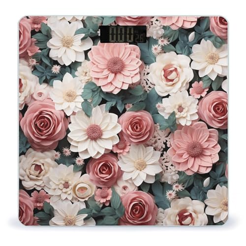 Báscula digital de cuerpo flores rosa y verde miniatura 1