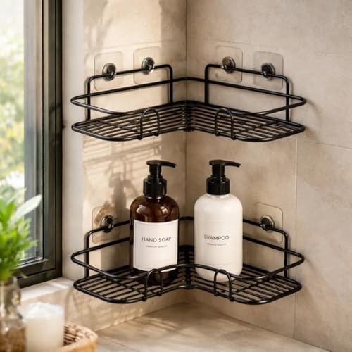 Kit 2 Prateleiras de Canto para Banheiro Sem Furo – Porta Shampoo...