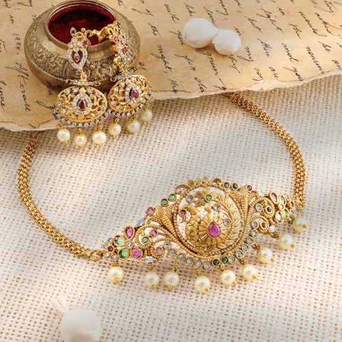 Image of Rubans Necklace Set Temple Style Cubic Zirconia Jewellery Gift for Women & Girls