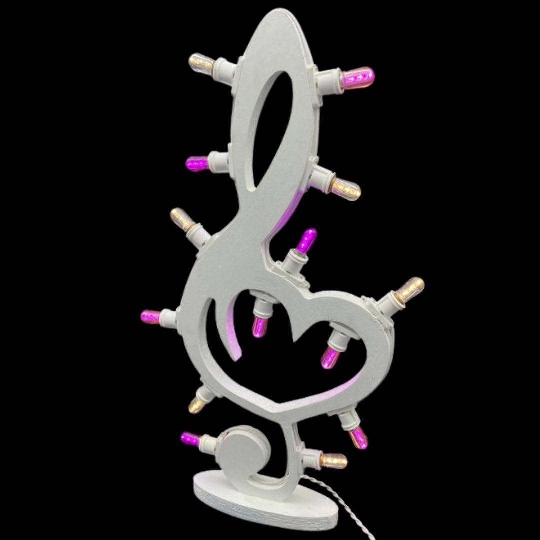 Luminaria Salentina d’Arredo Chiave di Violino Musica Bianco, Lampadine Decorative Led Colorate da Tavolo, Luci Insegna Esterno Interno Lampada, Decorazioni Arredo Interno Esterno, 100% Made in Italy