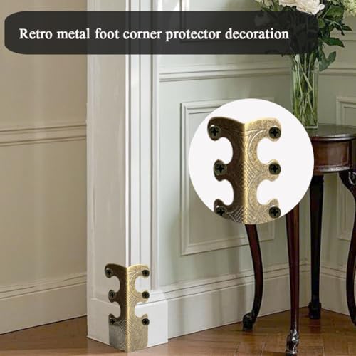 Image of 10 pcs Solid Brass Baseboard Corner Protectors, Skirting Board Corner Protectors, Vintage Metal Corner Protector Table Corner Edge Cover Safety Bracket with Screws (10, Antique Bronze)