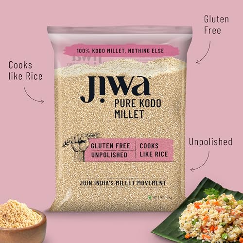 Image of Jiwa Pure Kodo Millet | Unpolished | Cooks In 15 Minutes | Positive Millet | Varagu /Arikelu /Hark /Varigu /Kodra Seeds |Ancient Grain | Low GI | Gluten Free | 1 Kg (Pack of 5)