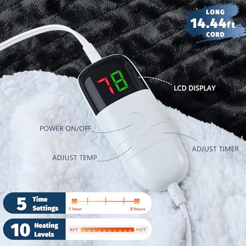 BOMOVA Heated Electric Blanket Full Size - 72" x 84" Heating Blanket with 10 Heating Levels & 8 Hours Auto Off, Warm Flannel Blanket with Over-Heat Protection, for Women, ETL & FCC Certified