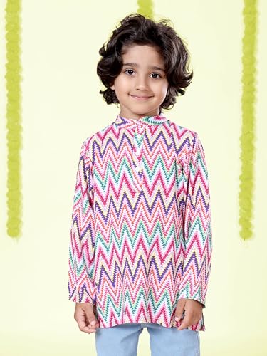 Image of KiddoPanti Boys 100% Cotton Ethnic Motif Printed Short Length Kurta