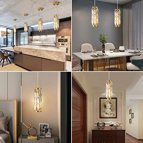 Image of LMQNINE Pendant Lights Modern Gold Pendant Light Mini Crystal Chandelier Pendant Lighting for Kitchen Island Dinning Room Bedroom Kitchen Sink Lighting (Gold 2-Pack)