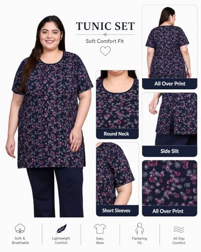 Image of In Love Women's All-Over Printed Cotton Plus Size Longline T-Shirt with Pockets