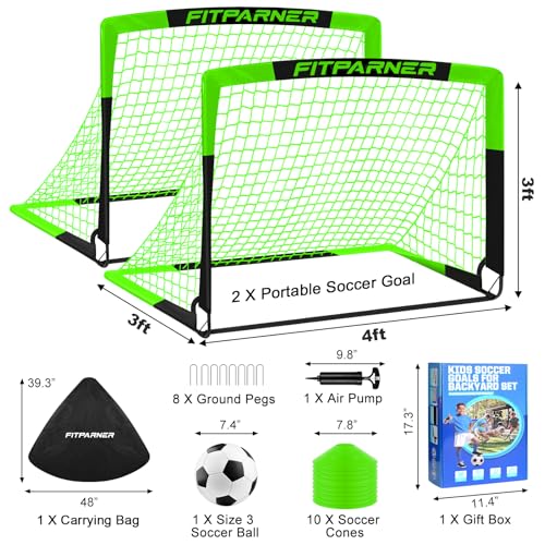 Image of Kids Soccer Goals for Backyard Set - 2 Pack of Portable Pop Up Soccer Nets with Ball,Cones,Complete Training Equipment Kit for Toddler,Youth,Kids Age 3-14,Outdoor Sports Game