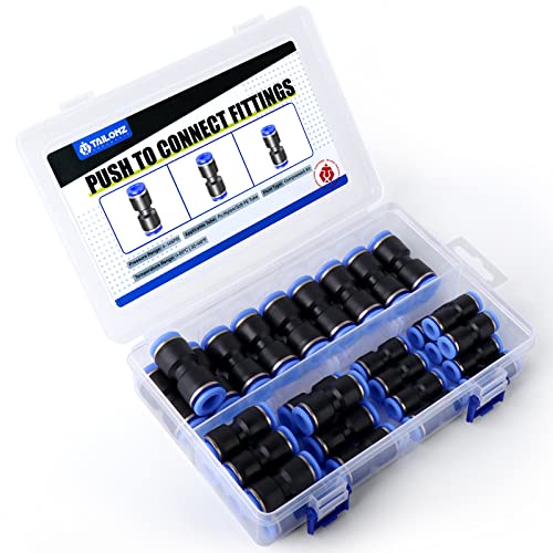Tailonz Pneumatic 30 Pcs Straight Push Connectors Plastic Quick Release Connectors Air Line Fittings For 1/4 5/16 3/8 Tube (2 Way) #TOP27
