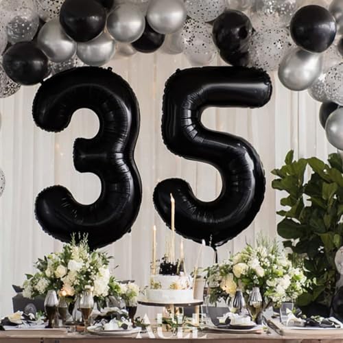Image of AULE 40 Inch Large 35 Balloon Numbers Black, Big Foil Number Balloons, Giant Helium Happy 35th Birthday Party Decorations for Man and Women, Huge Mylar Anniversary Party Supplies