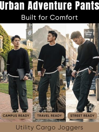 Image of GRECIILOOKS Men's Cargo Pants | 6 Pocket Cotton Cargo Joggers for Men | Loose Fit Stylish Pant with Pockets | Casual Baggy Trousers & Streetwear Lower