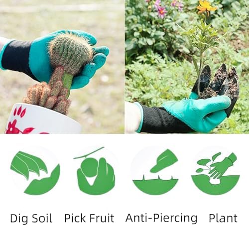 Image of Garden Gloves with Claws for Digging & Planting - Durable Polyester Build, ABS Plastic Fingertips - Waterproof, Breathable & Reusable Gloves for Lawn, Yard (1 Pair)