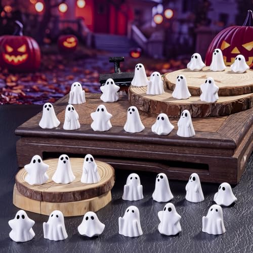dsooldre 50Pcs Mini Resin Ghost Figurines Cute Halloween Decorations Tiny Ghosts for Vase Filler Tiered Tray Table Centerpiece & Party Favors (Miniature Home Decor) (50Pc Resin Ghost)
